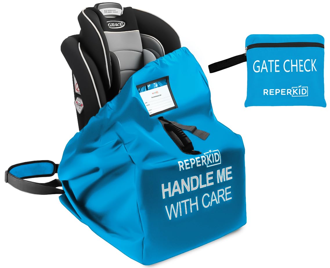 reperkid Car Seat Travel Bag for Airplane, Black and Green, 33" H x 18" W x 18" D, Fits Most Convertible, Booster and Infant Car Seats – Premium Waterproof Cover, Adjustable Shoulder Strap