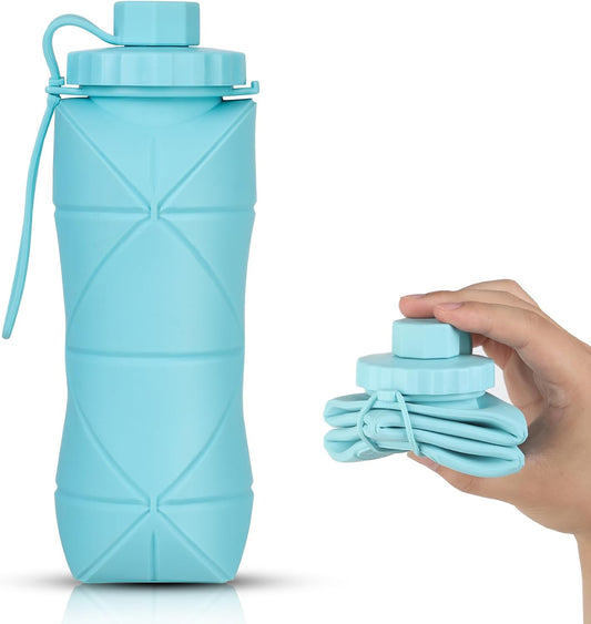 Silicone Collapsible Water Bottles,Lightweight Reusable Leakproof For Traveling Camping Hiking Cycling Sports Outdoor,Foldable Portable Travel Water Bottle 600ML Blue 1Pack.