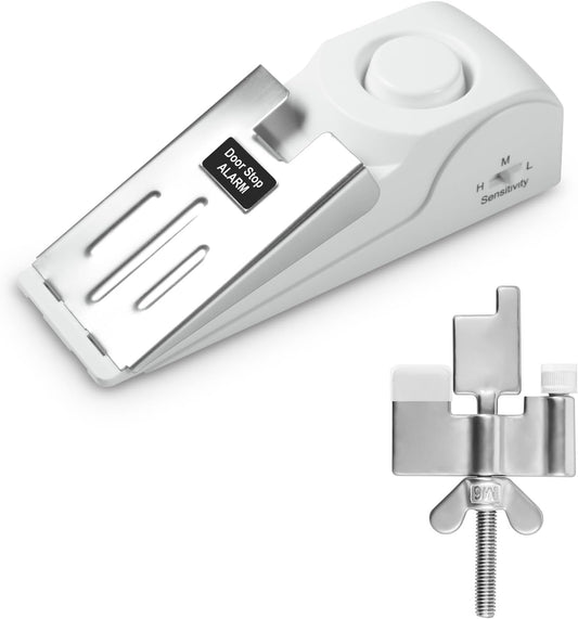 Door Stop Alarm and Adjustable Portable Door Lock Provide Double Security for Home, Hotel and Traveling (1 Door Lock + 1 Door Stop)