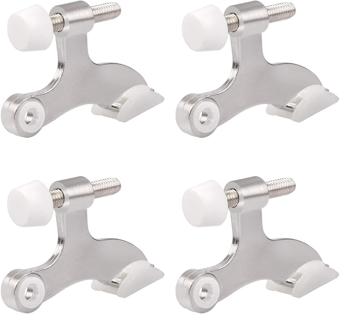 HOMOTEK 4 Pack Hinge Pin Satin Nickel Door Stopper,Adjustable Deluxe Heavy Duty Door Stopper 2-1/2"x1-3/4",with White Rubber Bumper Tips