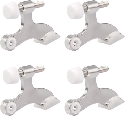 HOMOTEK 4 Pack Hinge Pin Satin Nickel Door Stopper,Adjustable Deluxe Heavy Duty Door Stopper 2-1/2"x1-3/4",with White Rubber Bumper Tips