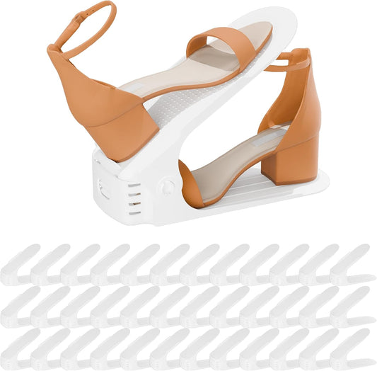 Shoe Slots Organizer, 36PCS Adjustable Double Layer Stack Shoe Rack, 50% Space-Saving Storage Rack Holder, White
