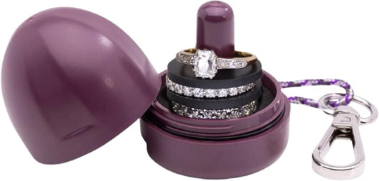 Ring Holder Keychain, Jewelry Organizer and Storage, Portable Waterproof Ring Holder, Pill Box Keychain Container, Gym Accessory, and Travel Ring Case (Deep Plum)