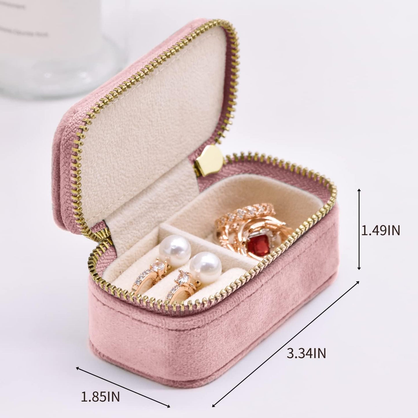 TAIMY Mini Jewelry Travel Case, Velvet Small Travel Jewelry Box, Portable Jewelry Travel Organizer Box for Rings Earrings Necklaces, Gifts for Women Girls(Pink Lavender)
