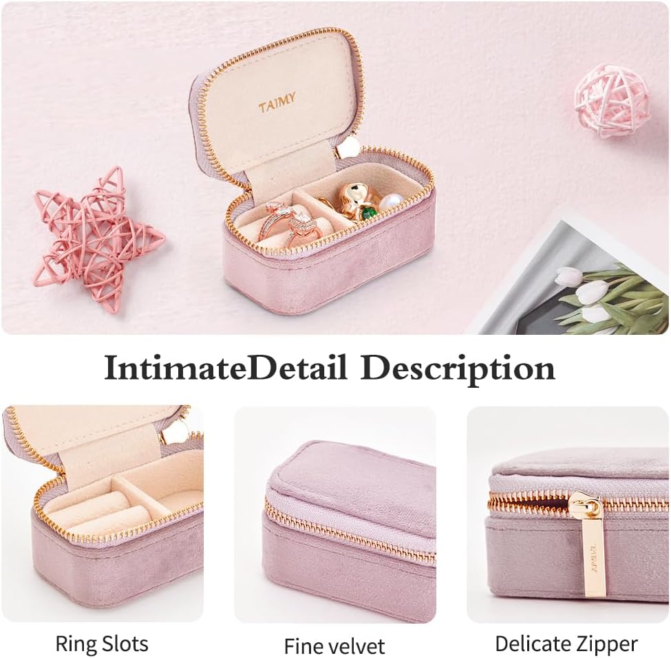 Small Travel Jewelry Case, Mini Tiny Plush Velvet Jewelry Box for Women and Girls, Pocket Size Jewelry holder organizer for Rings Earrings and Small Items(Pink)