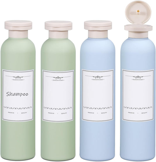 ASEVAT 8.8oz 4Pcs Plastic Refillable Travel Shampoo And Conditioner Bottles With Flip Cap