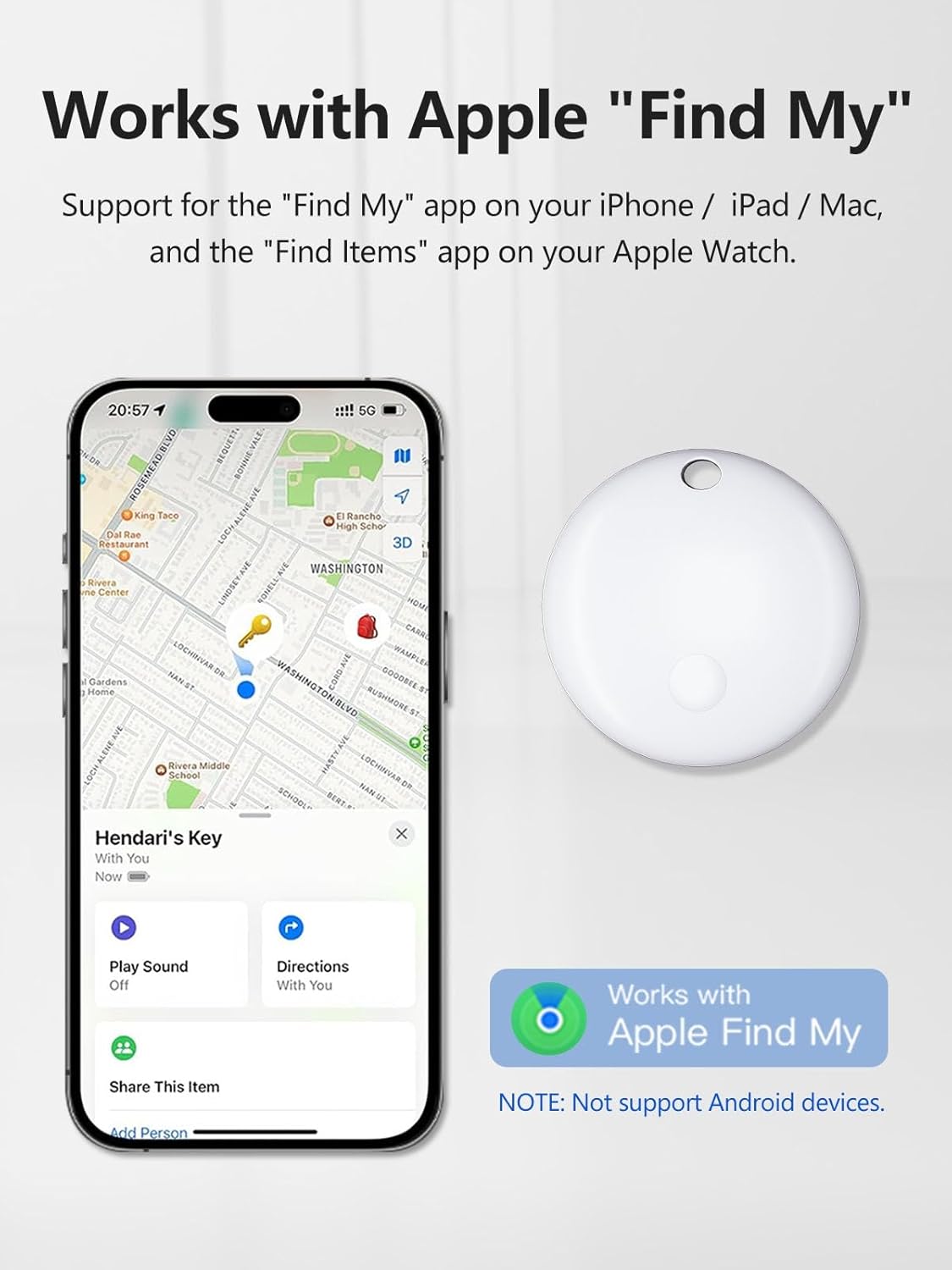 Tracker Tags, Item Finder Work with Apple Find My (iOS Only), Tracking Device Locator Smart Tag for Luggage, Keys, Wallet, Bike, Pets, Bags (White, 4 Pack)
