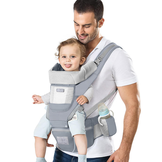 Baby Carrier Ergonomic Infant Carrier with Hip Seat Kangaroo Bag Soft Baby Carrier Newborn to Toddler 7-45lbs Front and Back Baby Holder Carrier for Men Dad Mom (Grey)