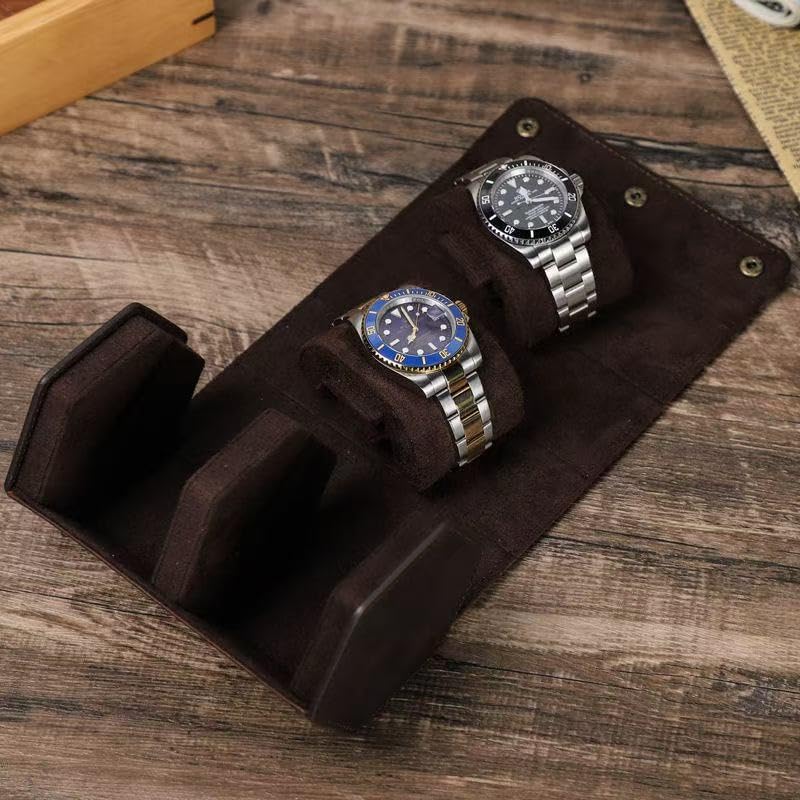 Genuine Leather Watch Roll Travel Case, Vintage Full Grain Leather Hexagon Watches Storage Organizer with Display Removable Pillows & Solid Dividers for Home Storage &Display (2 Slot)