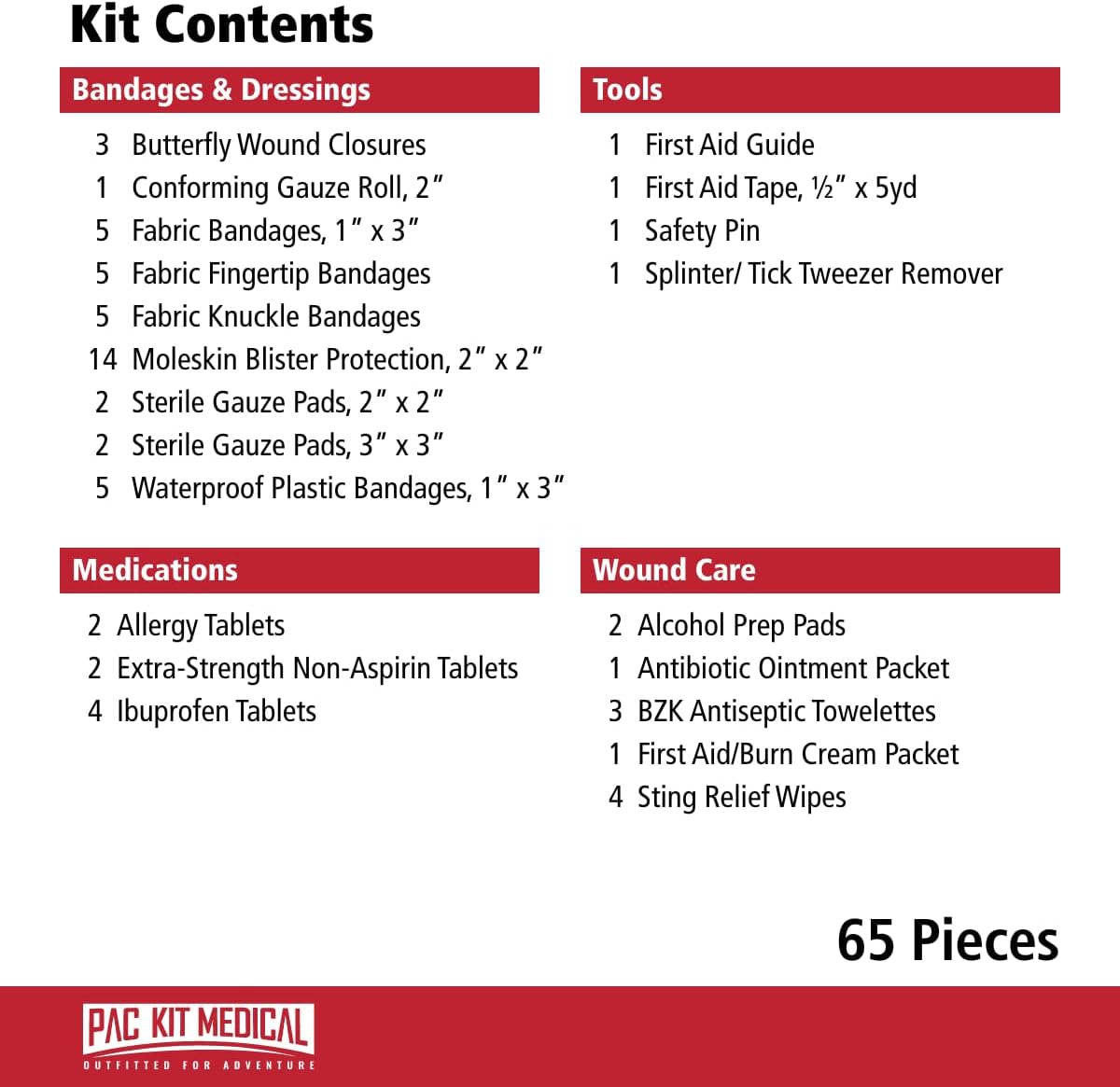 Pac-Kit Trailblazer 1 Outdoor First Aid Kit for Hiking, Camping and Outdoor Travel, 65 Pieces