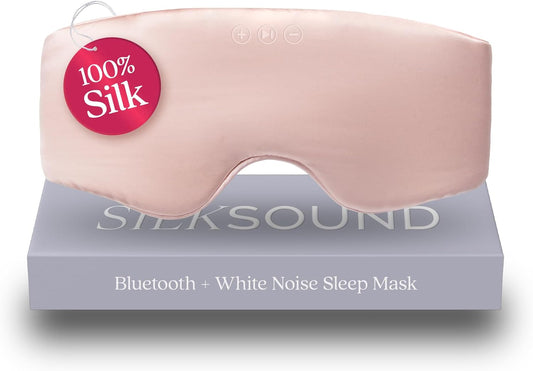 SilkSound 100% Mulberry Silk Bluetooth Sleep Mask, Skin-Friendly Sleeping Eyemask with Bluetooth Sleep Headphones, Silk Eye Mask Headphones with Small Side Speakers, White Noise Head Phones Ear Muffs