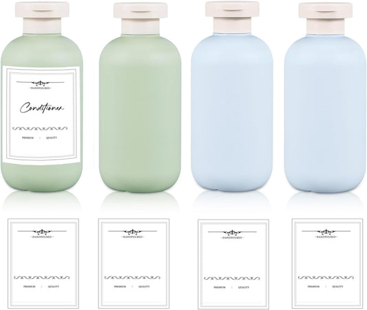 6.8 oz Plastic Travel Shampoo Bottles, Refillable Flip Cap Squeeze Bottles for Toiletries, Large Leakage-proof Travel Shampoo and Conditioner Container (Blue and Green)