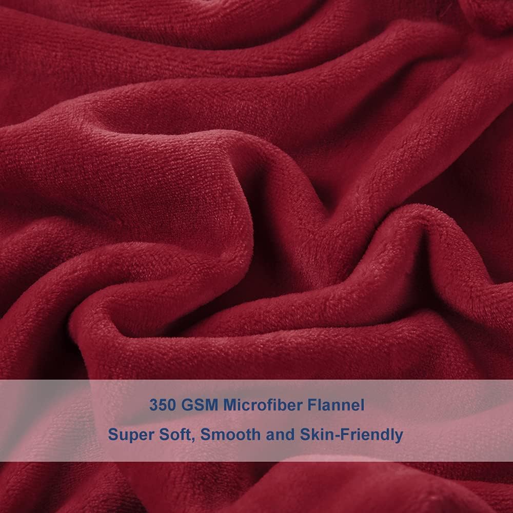 Surii Home Luxury Microfiber Flannel Blanket, Super Soft, Warm, Cozy, Fluffy, and Breathable, Perfect Throws for Bed, Couch, Sofa, for All Season Use. 350GSM Queen Size 90x90 Inches(Burgundy)