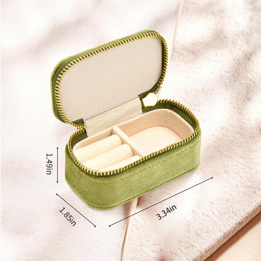 Small Travel Jewelry Case, Mini Tiny Plush Velvet Jewelry Box for Women and Girls, Pocket Size Jewelry holder organizer for Rings Earrings and Small Items(Mistletoe Green)