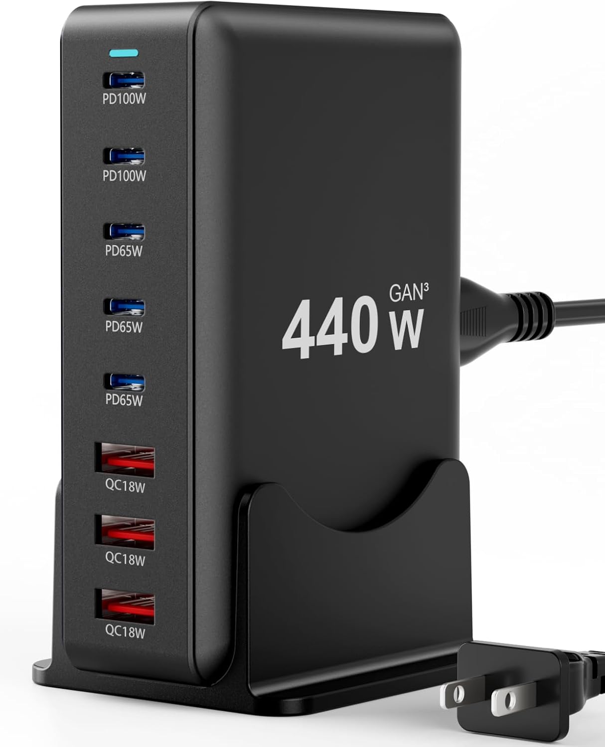 440W Fast Charging 8 Port USB C Charger Block, Multi-Device USB Charging Station Wall Desktop Charger with GaN Ⅲ Technology, USB-C Charger Adapter for MacBook/iPad/iPhone 16/Samsung Galaxy/DELL/HP
