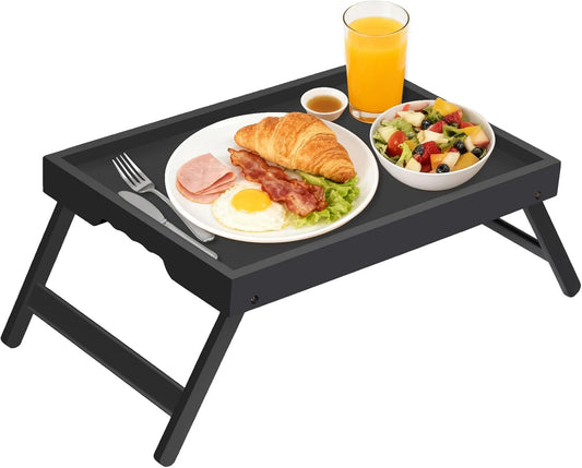 Artmeer Bed Tray Table with Folding Legs,Bamboo Breakfast in Bed for TV Table, Laptop Computer Tray,Eating,Snack Tray(Black) Large Size