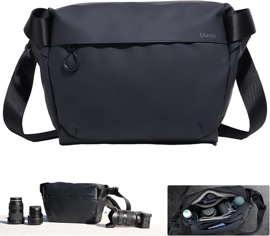 ULANZI Versatile Camera Shoulder Bag Photography Travel Messenger Portable Travel Bag Accessories Stylish Crossbody DSLR Sling Bag Compatible with Sony Canon etc -BLACK