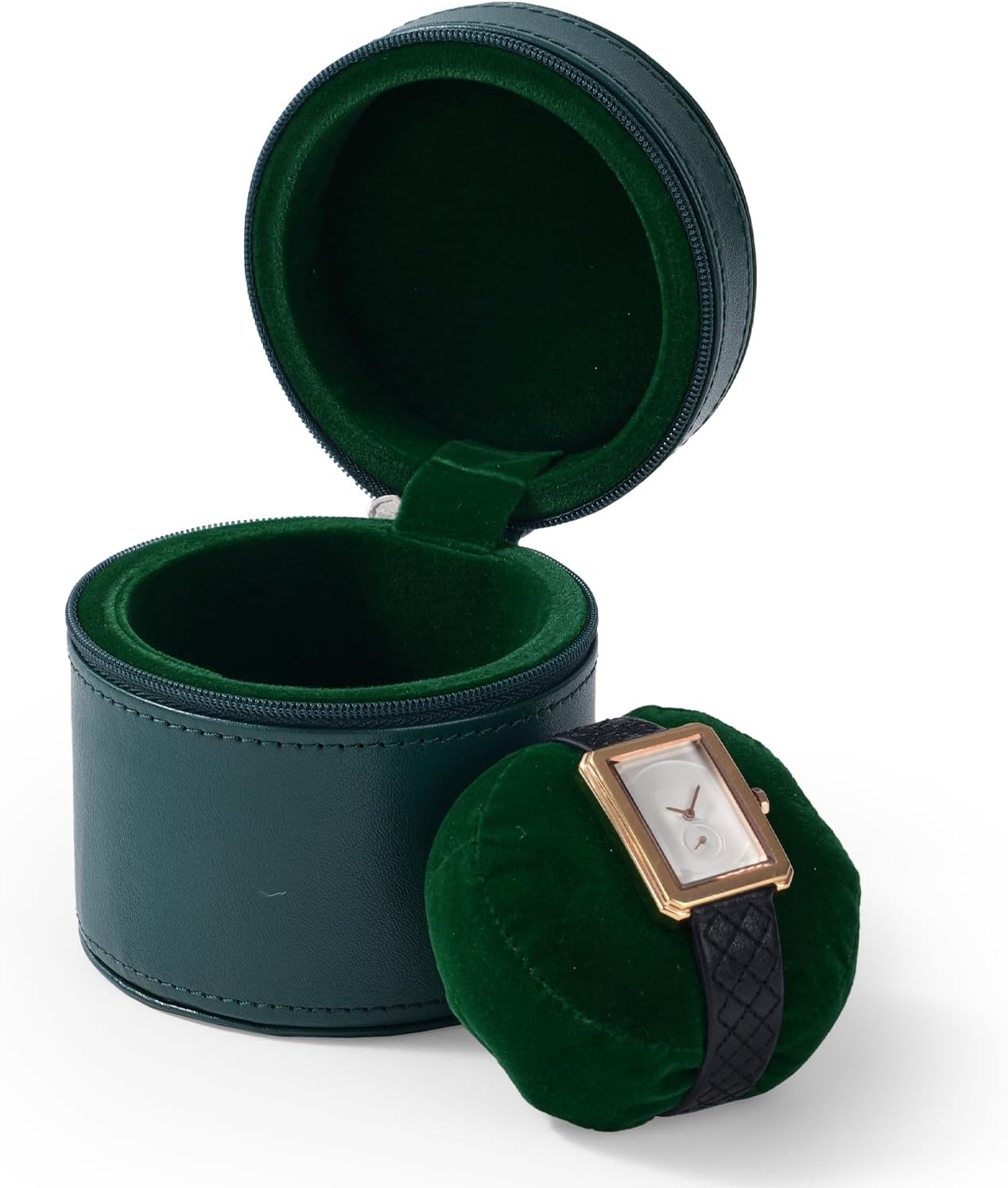 Oirlv Luxury Leather Watch Travel Case Single Watch Case with Removable Pillow(Green)