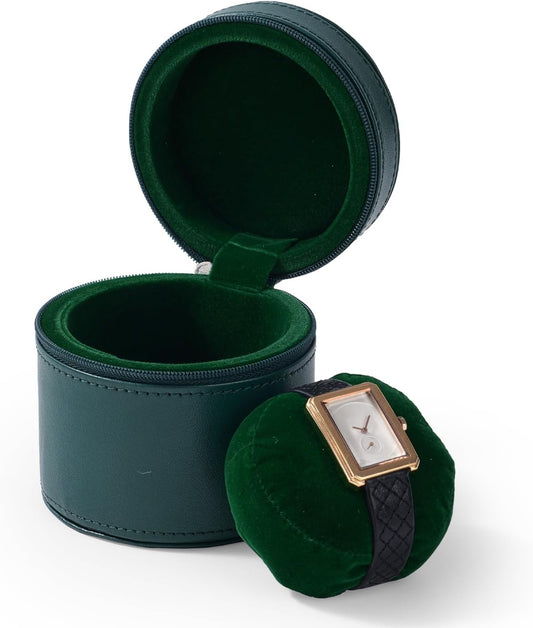 Oirlv Luxury Leather Watch Travel Case Single Watch Case with Removable Pillow(Green)