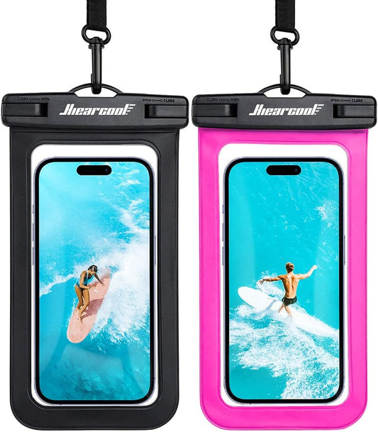 Hiearcool Waterproof Phone Pouch,Underwater Phone Cases Compatible for iPhone 16 15 14 13 Pro Max,Waterproof Dry Bag for Cruise Travel Essentials Phone Water Protector Pouch-Black&Bright Red-2Pack