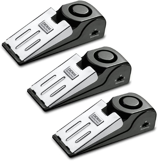 EMDMAK Door Stop Alarm with 120DB Siren Door Stop for Home & Travel (Black) (Pack of 3)