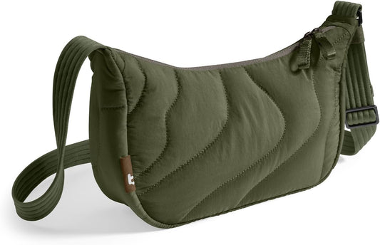 tomtoc 3.5L Puffer Sling Crossbody Bag for Women Trendy, Nylon Quilted Crescent Shoulder Bag Purses for Cellphone and Daily Essentials, Puffy Travel Hobo Handbag with Adjustable Strap & Inner Pockets