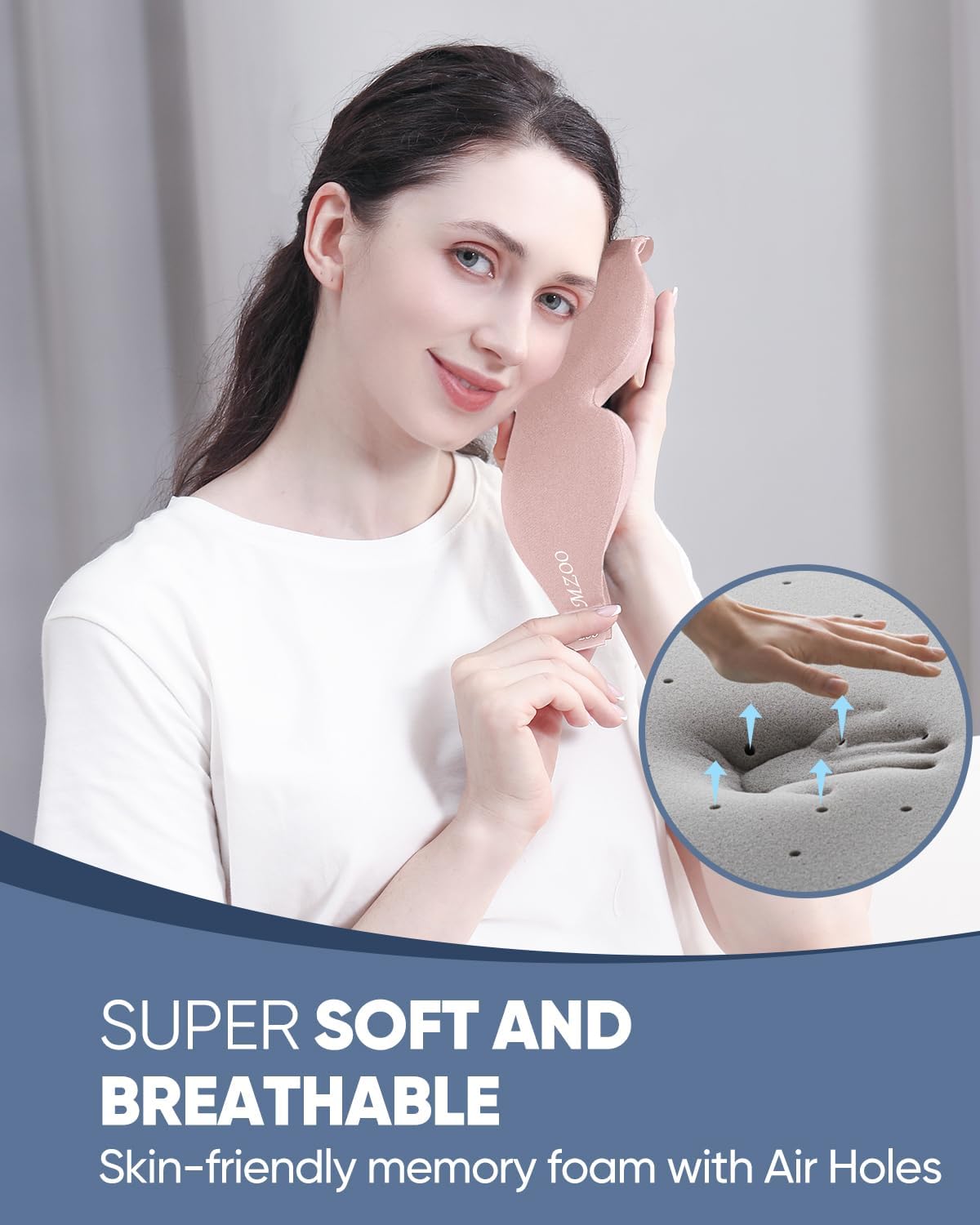 MZOO Sleep Eye Mask for Side Sleeper Men Women, Zero Eye Pressure 3D Sleeping Mask, Light Blocking Patented Design Night Blindfold, Soft Eye Shade Cover for Travel, Pink