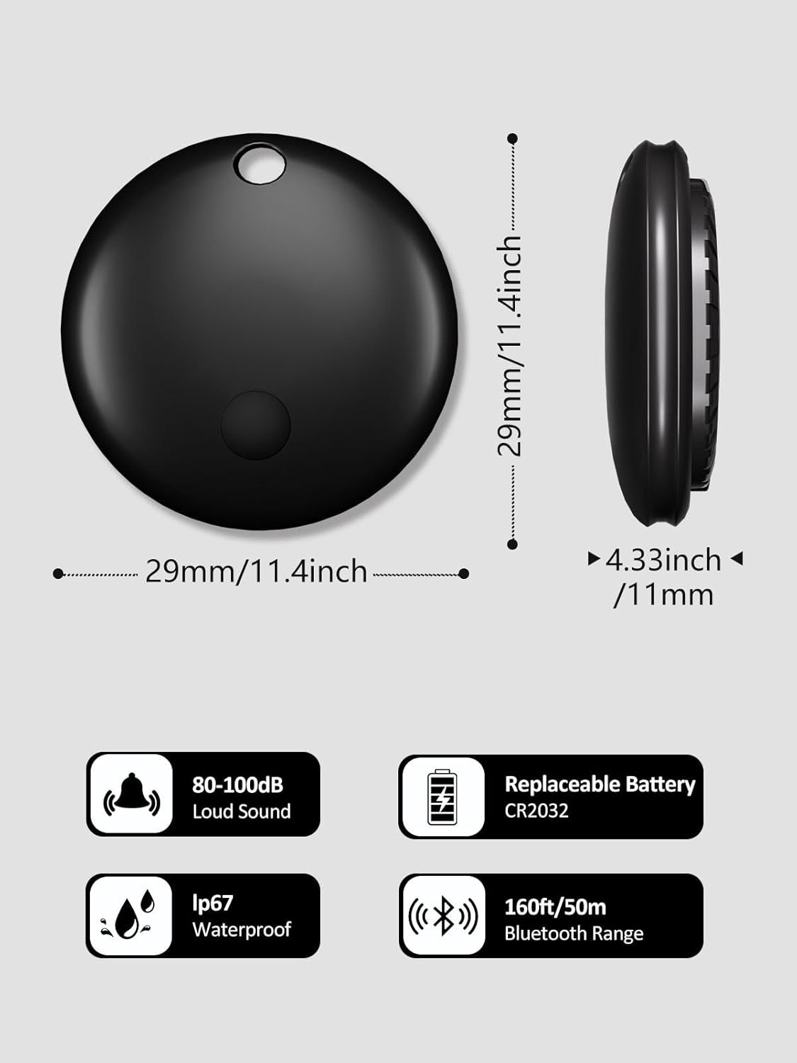 Tracker Tags, Item Finder Work with Apple Find My (iOS Only), Tracking Device Locator Smart Tag for Luggage, Keys, Wallet, Bike, Pets, Bags (Black, 4 Pack)