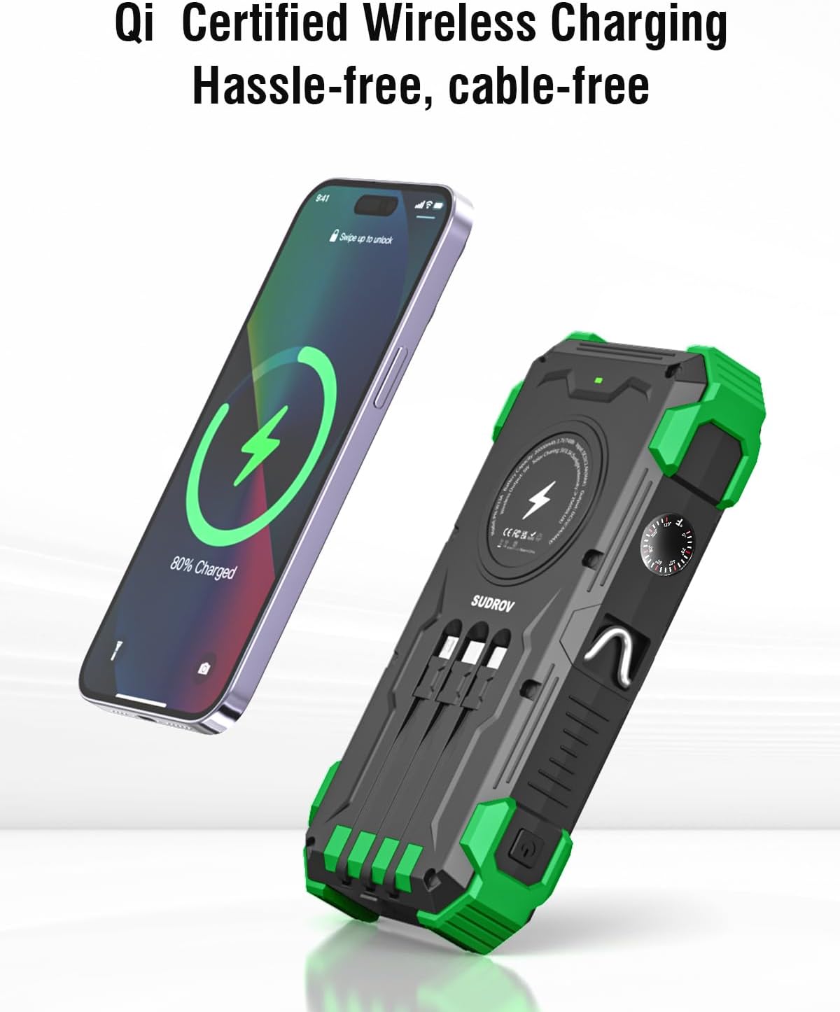 Solar Charger Power Bank, 42800mAh Wireless Portable Charger with USB-C in/Output, QC3.0 Fast Charging 15W 4 Ports Outdoor Battery Pack Built-in Dual Led Flashlights for iPhone Samsung etc