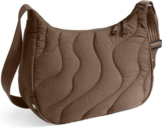 tomtoc 9L Puffer Sling Crossbody Bag for Women Trendy, Nylon Quilted Crescent Shoulder Bag Purses for 11-inch iPad Air/Pro & Daily Essentials, Puffy Travel Hobo Handbag with Organized Inner Pockets