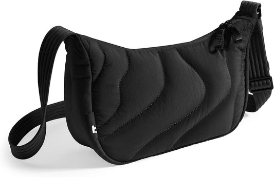 tomtoc 3.5L Puffer Sling Crossbody Bag for Women Trendy, Nylon Quilted Crescent Shoulder Bag Purses for Cellphone and Daily Essentials, Puffy Travel Hobo Handbag with Adjustable Strap & Inner Pockets