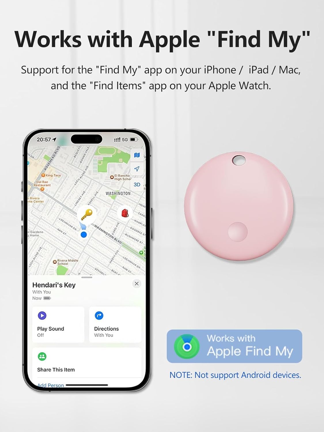 Tracker Tags, Item Finder Work with Apple Find My (iOS Only), Tracking Device Locator Smart Tag for Luggage, Keys, Wallet, Bike, Pets, Bags (Pink, 1 Pack)