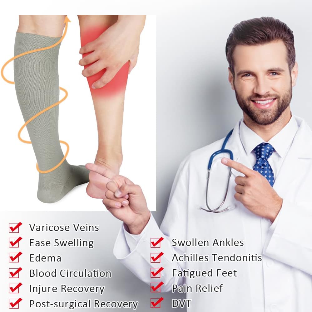 CASMON 2 Pairs Zipper Compression Socks for Women & Men, 15-20 mmHg Closed Toe Knee High Support Sock with Zipper for Varicose Vein Edema