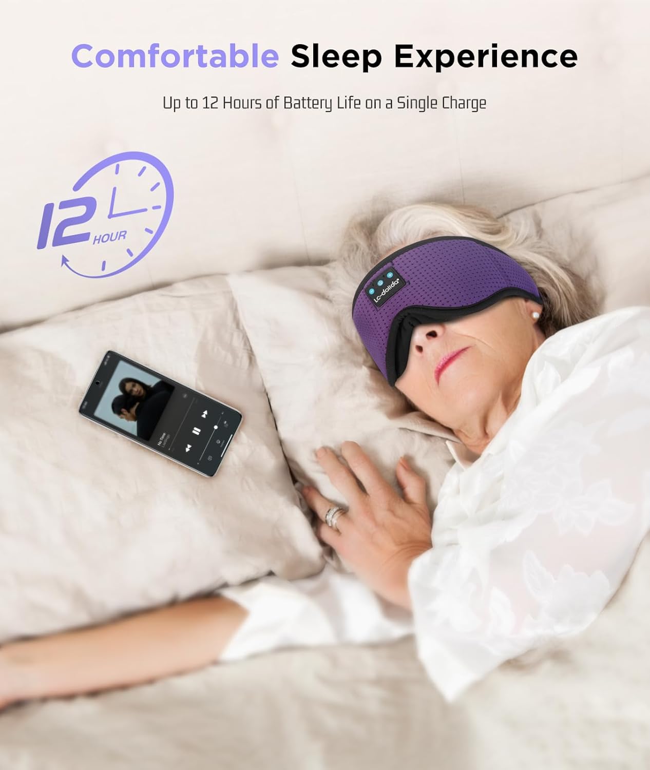 LC-dolida Sleep Headphones, Sleep Mask Bluetooth Wireless Music Eye Mask, Sleeping Headphones for Side Sleepers Sleep Mask with Bluetooth Headphones Ultra-Thin Stereo Speakers Perfect for Sleeping
