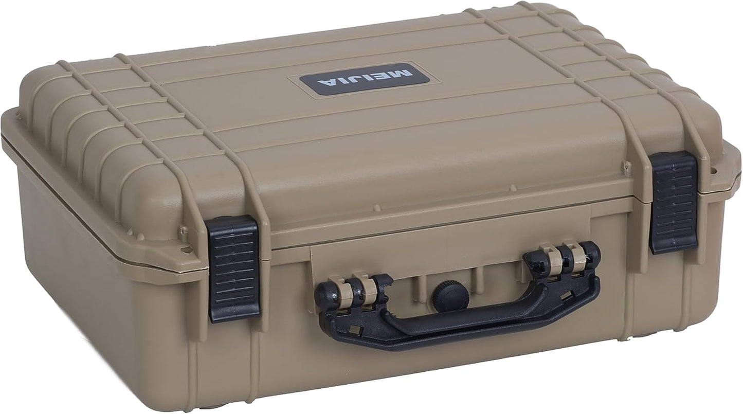 MEIJIA Portable IP67 Waterproof Protective Case, Hard Camera Case with customizable foam, Perfectly Protection of Camera, Drones, Pistols,Lens, Equipments, 18.5 x14.06x6.93inches(Desert Tan)