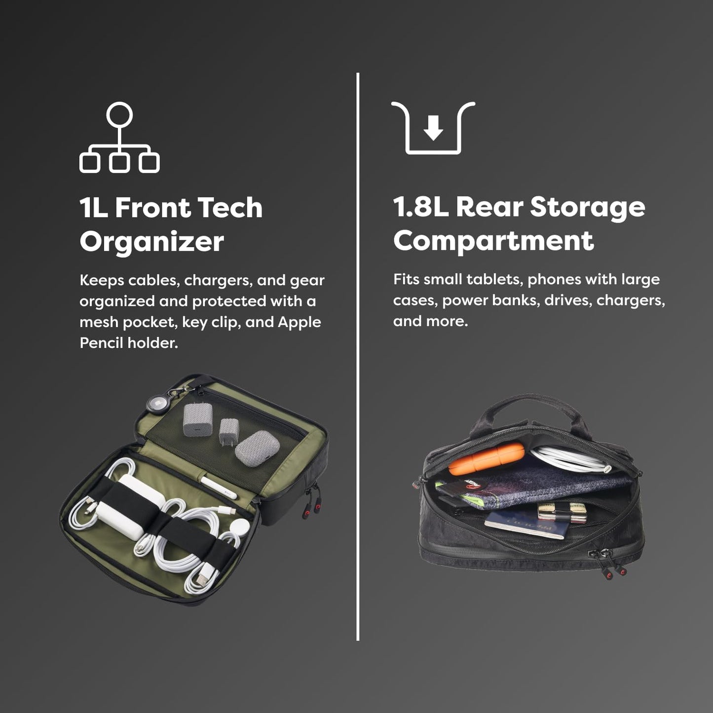 PHOOZY Premium Tech Bag & Cable Organizer Bag for Travel Accessories | Warm Weather Protection for Your Travel Essentials | Drop-Proof & Weatherproof with Skid Pad for Grip & Durability (BLACK)