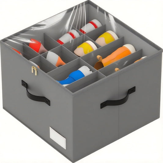 Shoe Organizer for Closet, Foldable Shoe Storage Containers, Fits up to 16 Pairs, Large Shoe Storage Organizer Box Cubby Baskets Bins with Clear Cover and Reinforced Handles, Gray