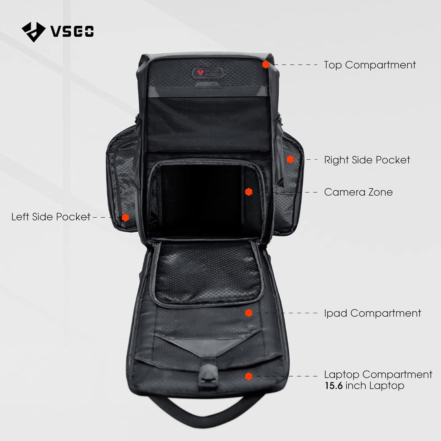 VSGO 20L Professional Camera Backpack for DSLR/SLR, Compatible with Sony Canon Nikon Cameras, DJI RSC2 Gimbals, Tripod, 15.6" Laptop, Lenses & Accessories – Waterproof TPU Canvas, Travel & Outdoor Use