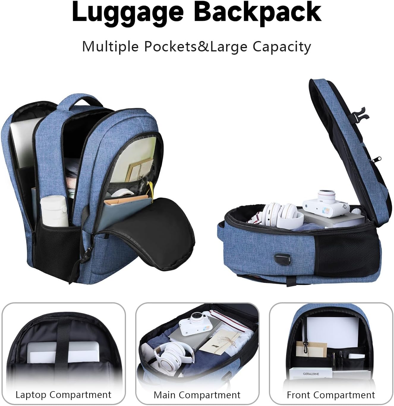 Lapsouno Travel Laptop Backpack, Travel Backpack, TSA Laptop Backpack, 15.6 inch Bag with USB Port, TSA Friendly Water Resistant College School Business Computer Bag Backpack Men Women, Blue