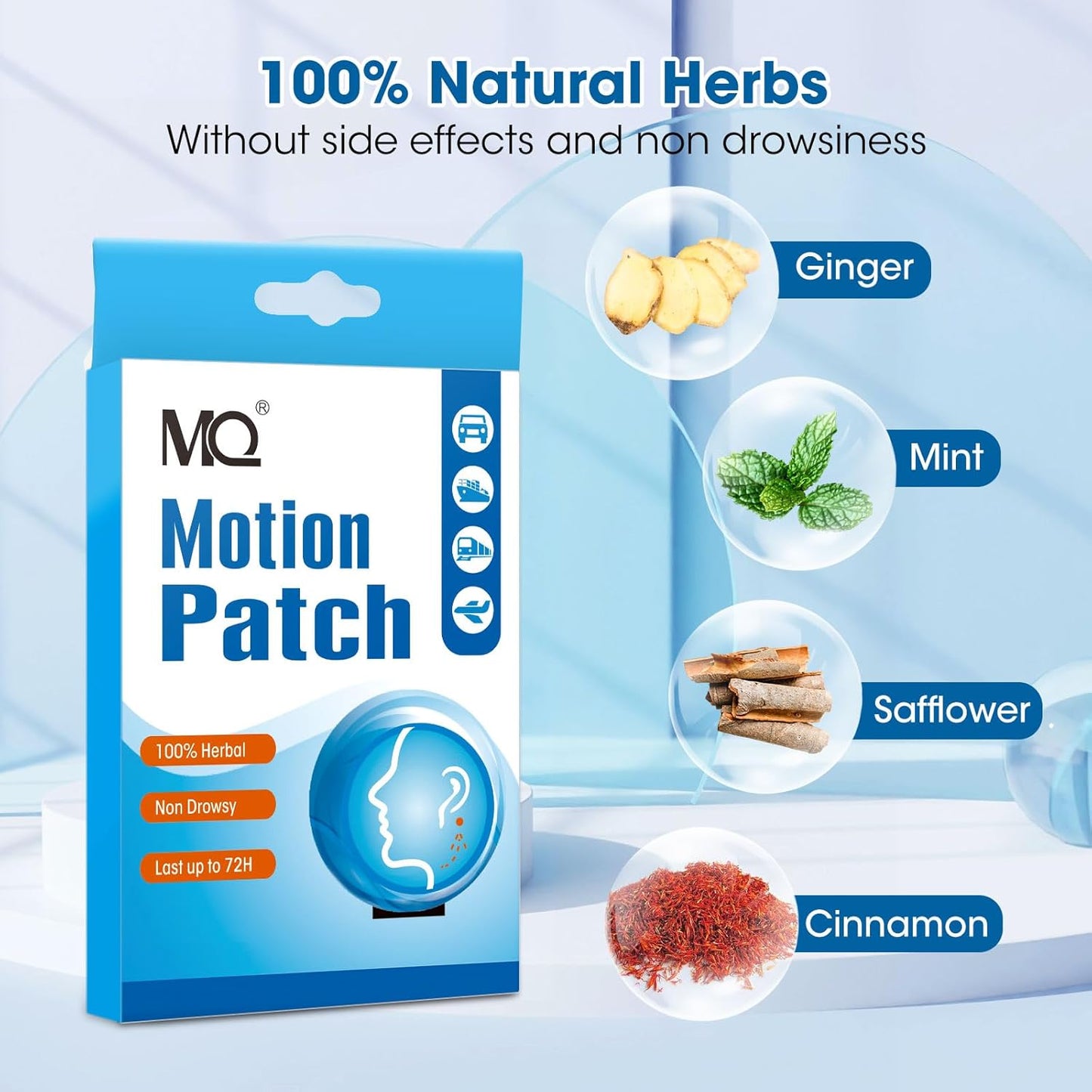 MQ Motion Sickness Patch,30 Count,Non Drowsy Sea Sickness Patches Behind Ear for Cruise Ship Travel, Waterproof Car Sick Patches Fast Acting & Long Last 72H