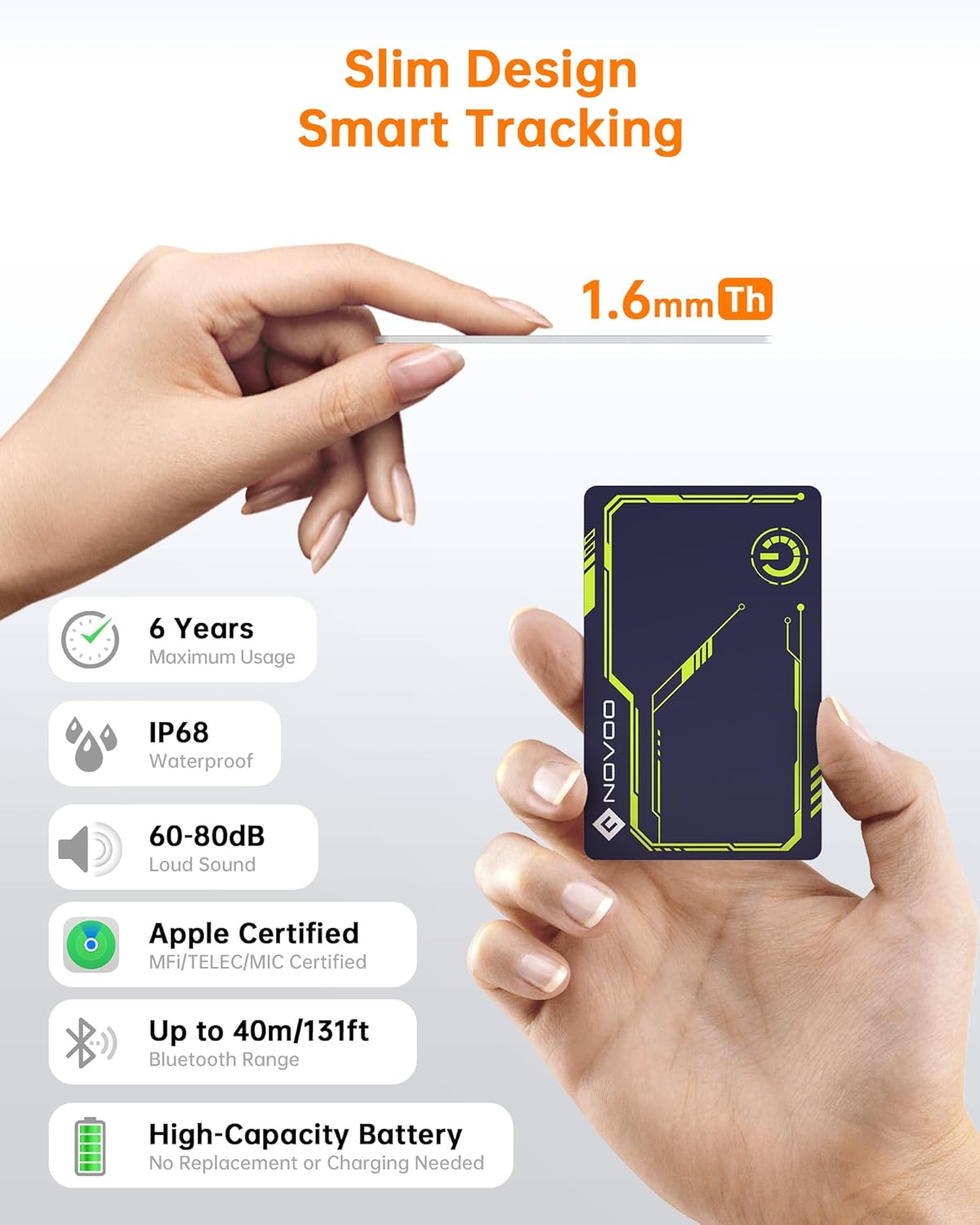 NOVOO Air Locator Tag (iOS Only) Wallet Tracker Card with Apple Find My, Smart Card Bluetooth Tracker, 6 Years Battery, IP68 Waterproof, Keys Finder and Item Locator for Keys, Bags, Passport (BL)