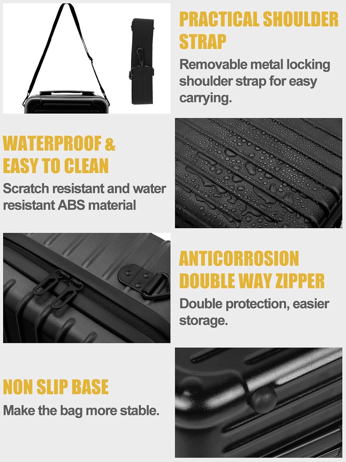 Kalolary Travel Makeup Train Cases,Makeup Bag with 3 Color Lighted Mirror Cosmetic Case Organizer Bag with Adjustable Dividers & Shoulder Strap 3 Layer Portable Makeup Storage Box for Women,Black