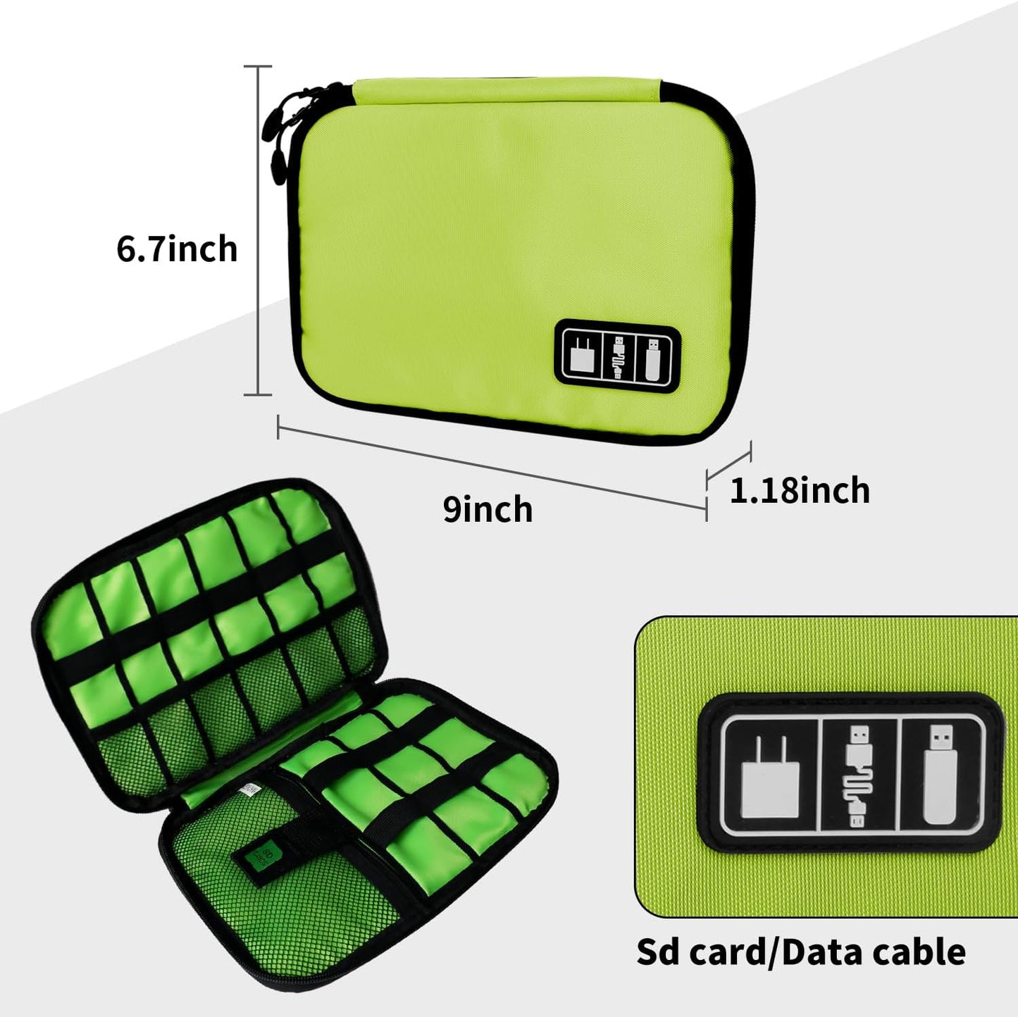 Electronics Organizer Travel Case,Electronic Accessories Storage Bag,Portable Waterproof Cable Organizer Bag,Travel Cord Organizer Bags for Small Charging Cord Storage,SD Card-Green