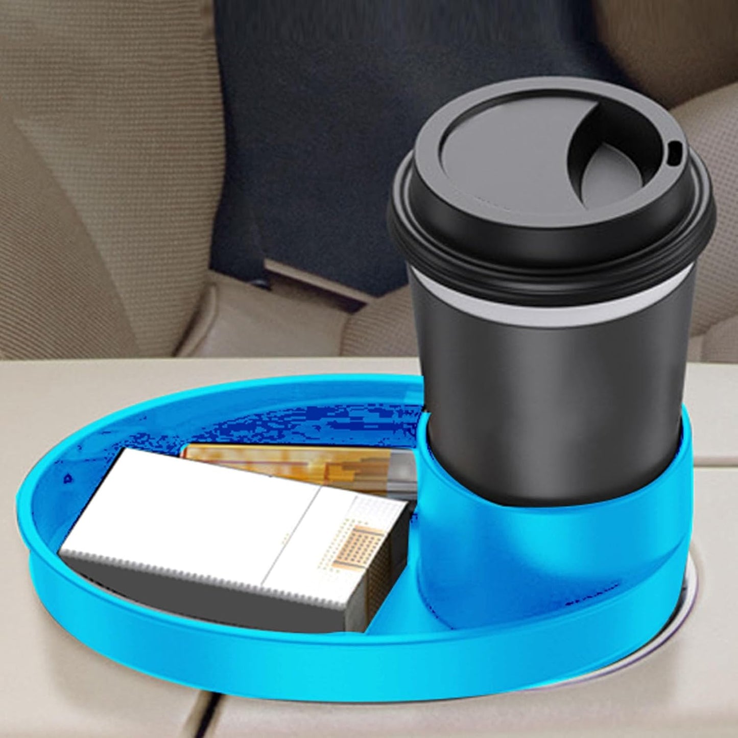 Snack Tray for Kids Car Seat with Secure and Sturdy Design, Versatile Usage, Compact and Portable Design, Easily Attachable, Cup Holder (Blue)