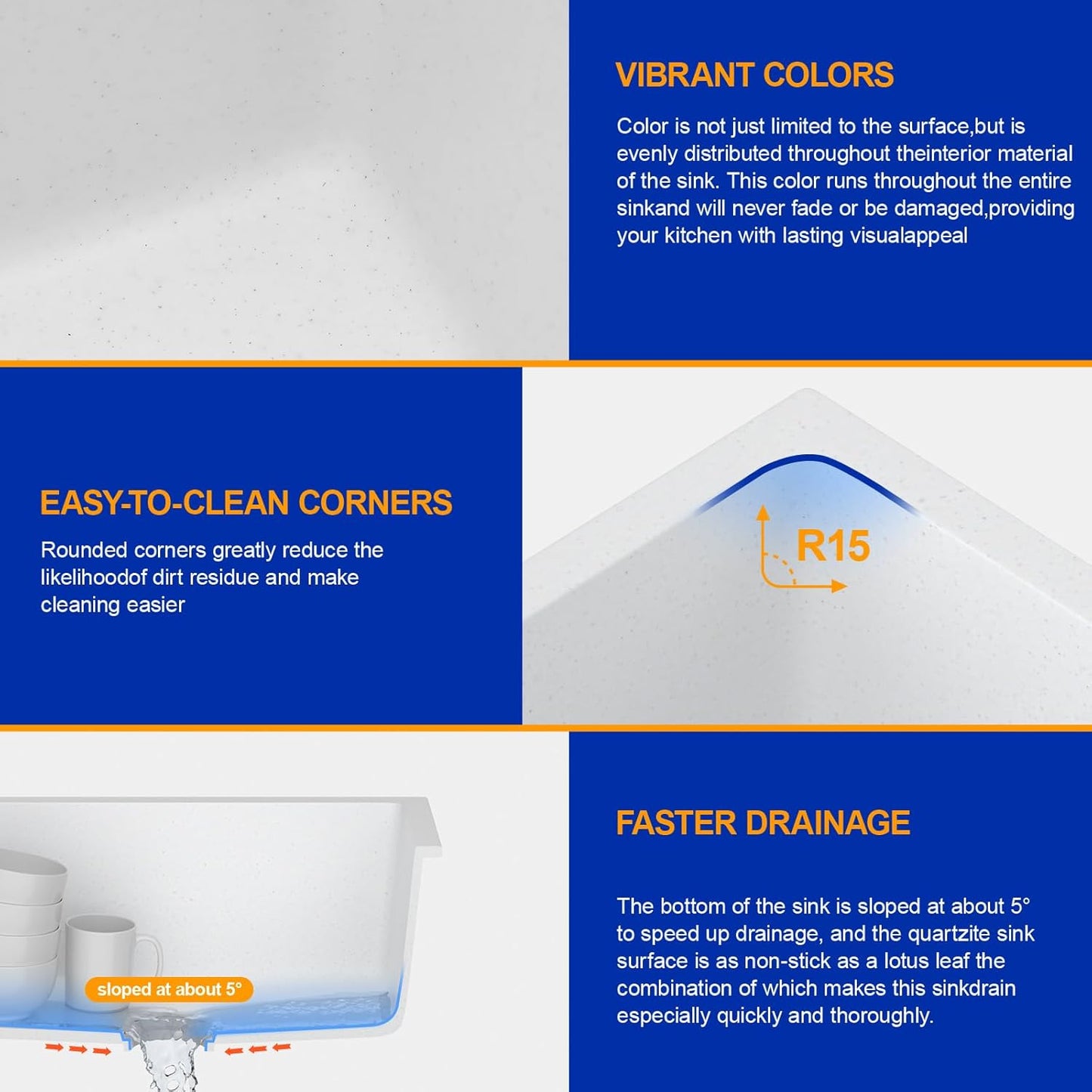 Dcolora 18 Inch Undermount Small Bar Sink Single Bowl Kitchen Sink White Granite Composite Wet Bar Sinks 18"W×16"D×9"H,DC-GUW002