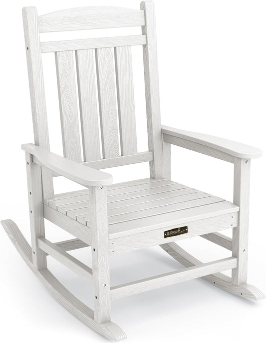 SERWALL Outdoor Rocking Chair, HDPE Patio Rocking Chair All-Weather Porch Rocker for Balcony, Yard, White