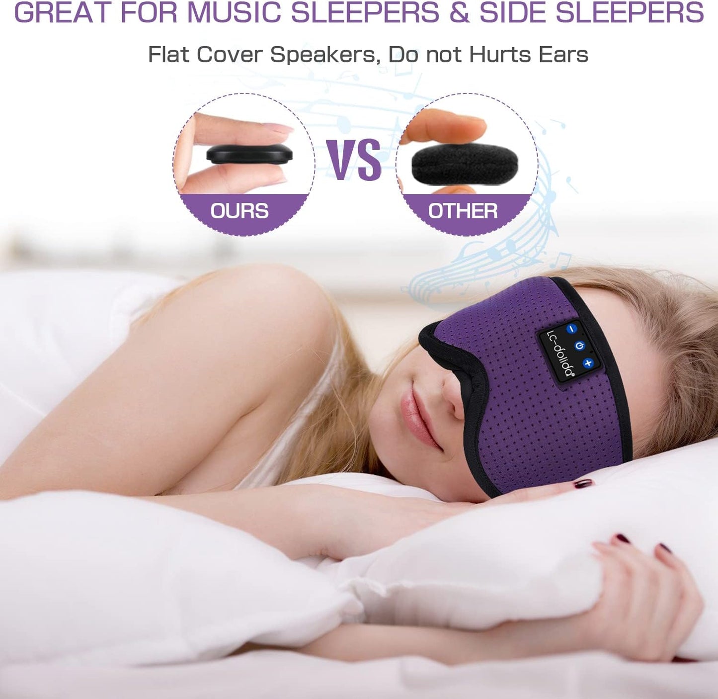 LC-dolida Sleep Headphones, Silk Sleep Mask Bluetooth Wireless Music Eye Mask, Sleeping Headphones for Side Sleepers Sleep Mask with Bluetooth Headphones Ultra-Thin Stereo Speaker Perfect for Sleeping