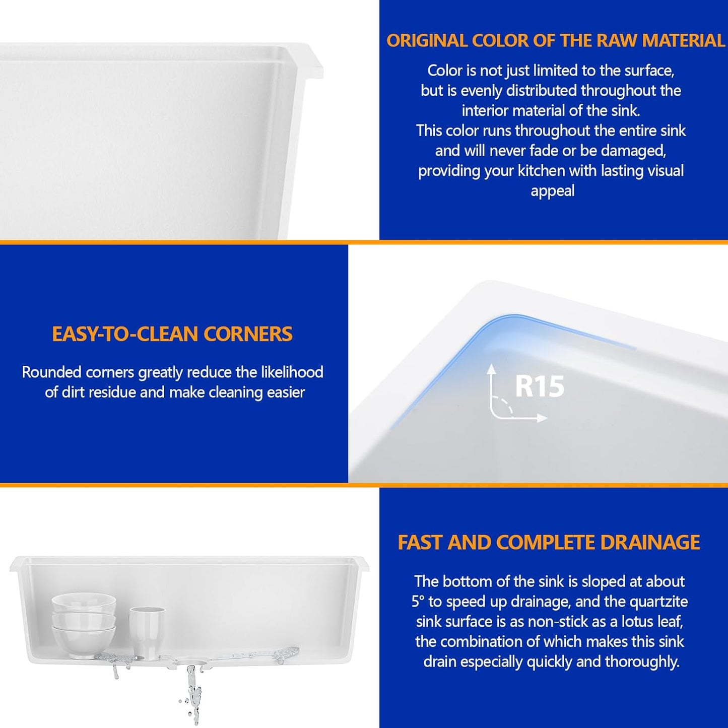 Dcolora 32-Inch Granite Composite White Kitchen Sink, Single Bowl Undermount Workstation Quartz Sink, 32"W x 19"D x 10"H #DC-GU7755