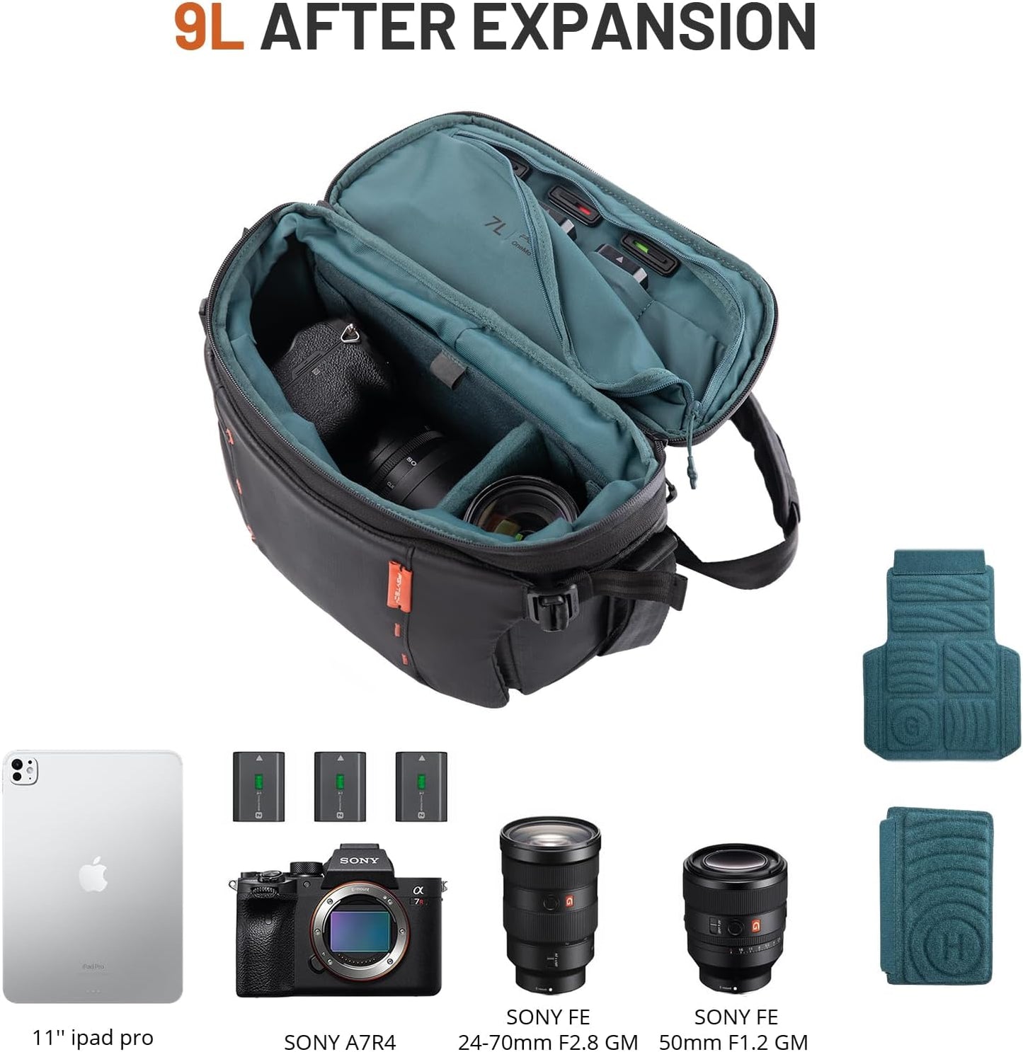 PGYTECH OneMo Sling Camera Bag 7L-9L, waterproof Crossbody Camera Shoulder Bag for Photographers Travel, DSLR Camera Bag for Sony/Canon/Nikon/DJI Mavic/Mirrorless/Tripod/Laptop