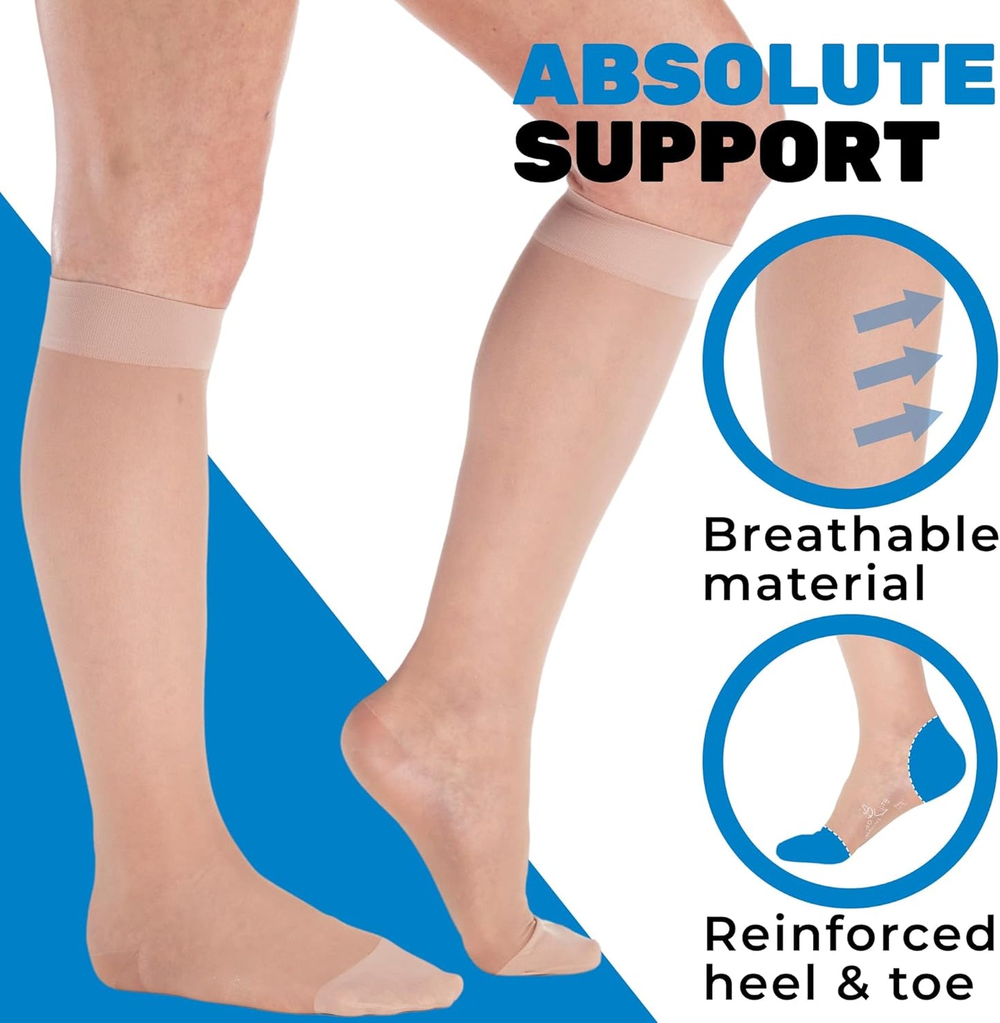 (3 Pairs - Closed Toe) Made in USA - Sheer Compression Socks for Women 15-20mmHg - Compression Stockings for Varicose Veins Circulation, Thrombosis, Embolism - Nude, Medium - A101NU2-3